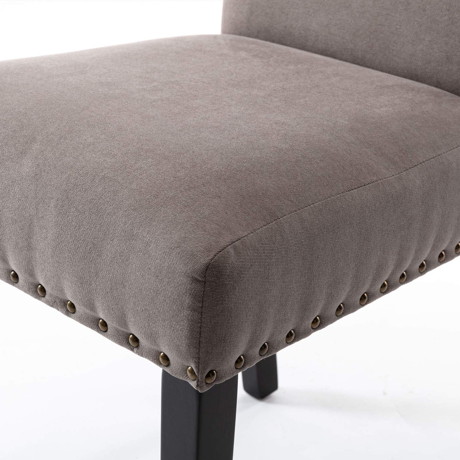 DininL Fur Dining Chair Kitchen Chairs Set of 2 Modern Dining Room Side Chairs Fabric Cushion Seat Back with Nailhead Trim (Grey) - Chairs