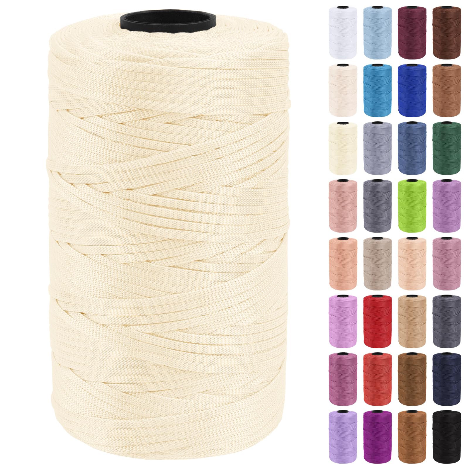 Uiopa Macrame Cord 3mm x 200m Polypropylene Flat Macrame String Crochet Yarn for Handbags, Shopping Bags, Sun Hats, Shoes, Carpets, DIY Crafts, Decorative Projects
