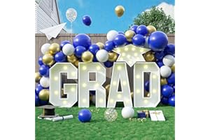 FunHot Marquee Light Up Letter Grad, Mosaic Letter Frame White Giant Letter with Bachelor's Hat Lights Mosaic Craft Kits DIY for Graduation New Year Anniversary 2024 Party Graduations