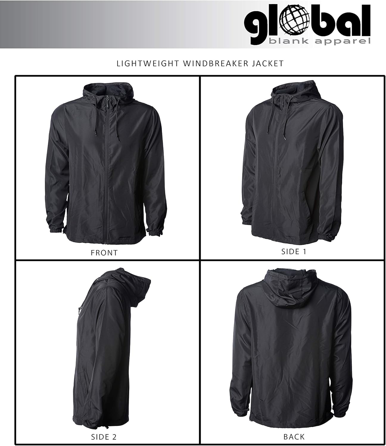 Global Blank Men’s Lightweight Windbreaker Winter Jacket Water Resistant Shell at  Men’s Clothing store