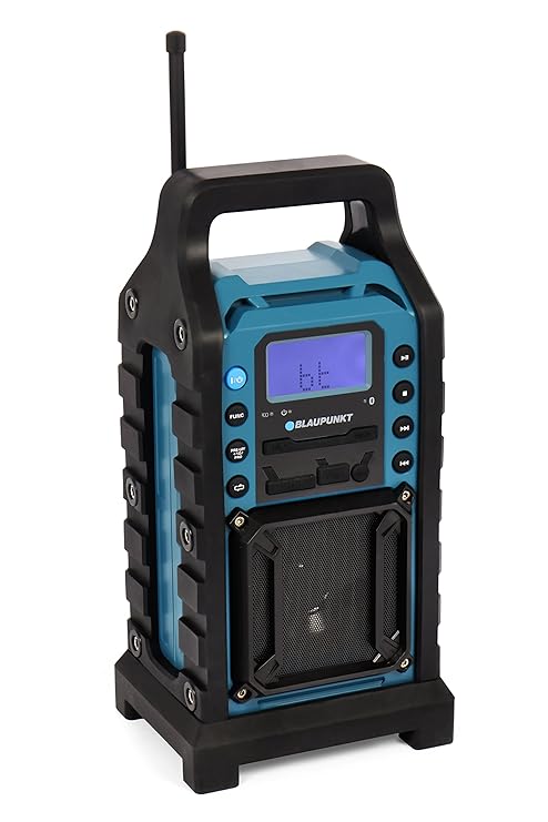BLAUPUNKT BSR 10 Baustellen Radio mit PLL-UKW, Bluetooth, USB, SD, AUX-IN, Robustes Gehäuse, Akkubetrieben blau
