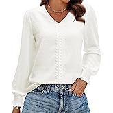 siliteelon Dressy Blouses for Women Long Sleeve Tops for Women V Neck Swiss Dot Business Casual 2026 Spring Holiday Shirts