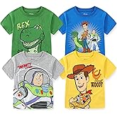 Disney Toy Story Woody, Buzz and Rex Boys Short Sleeve T-Shirt 4 Pack for Toddler and Little Kids