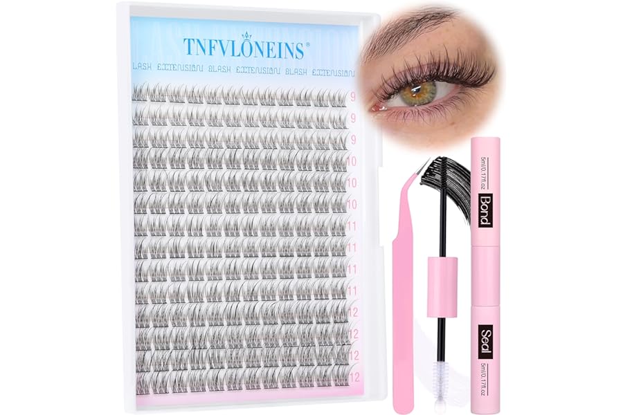 Natural Lash Extension Kit 168Pcs Lash Clusters Kit Wispy Eyelash Extensions 9-12MM Individual Lashes Extensions with Bond and Seal Lash Glue and Eyelash Extension Tweezers DIY at Home by TNFVLONEINS