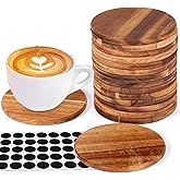 16 Pieces Unfinished Wood Coasters, 4 Inch Round Acacia Wooden Coasters for Crafts with Non-Slip Silicon Dots for DIY Stained Painting Wood Engraving Home Decoration
