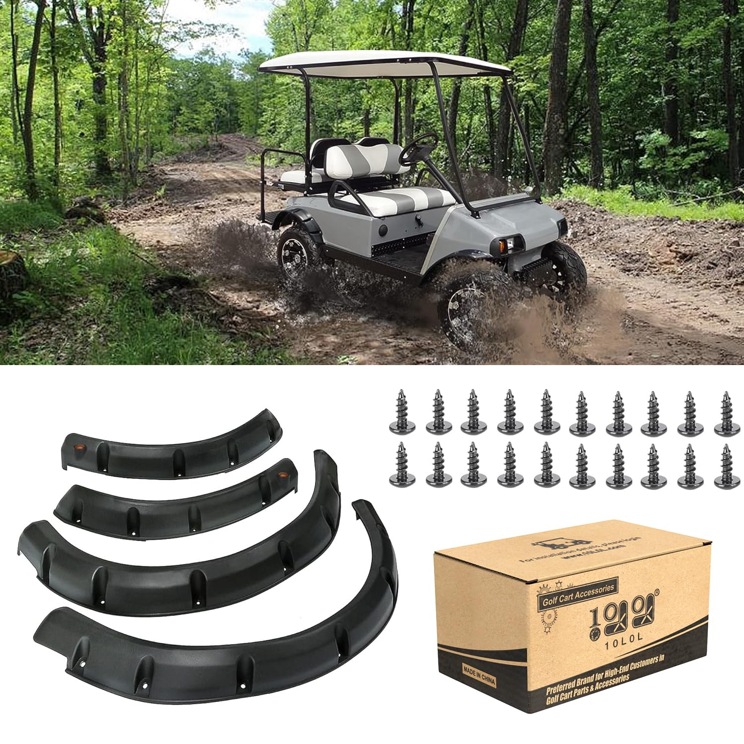 Photo 1 of 10L0L Golf Cart Front Rear Fender Flares for Club Car DS 1993-up with Factory Body Kit (Not Fit Modified Body), 4 PCS High Impact Golf Cart Wheel Flares