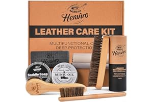 CUTEUP Leather Boot Care Kit - 9 PCS Saddle Soap, Mink Oil, Waterproofing Wax, Shoe Brushes,and More for leather