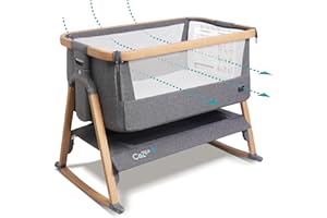 Tutti Bambini CoZee® Air Baby Bassinet & Bedside Sleeper - Rocking Bassinet for Baby, Fast-Folding with Travel Bag, Deluxe Airflow Mattress & 6 Mattress Heights, 0-6 Months (Oak & Charcoal)