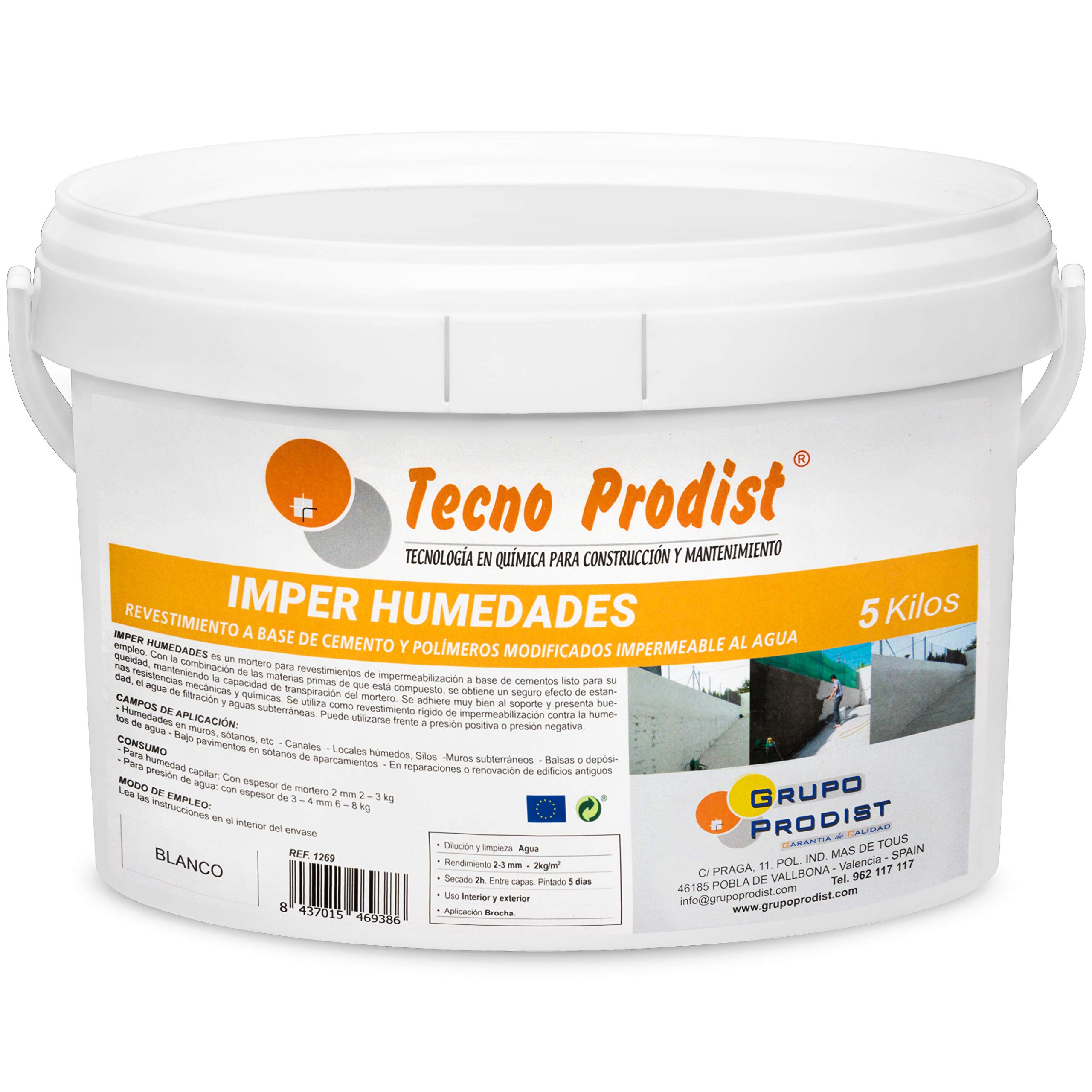 IMPER HUMEDADES by Tecno Prodist – (5 kg) Mortar for Wall Coating, Waterproofing, Treatment Humidity Walls, Basements, etc. Waterproof, Easy to Use, White