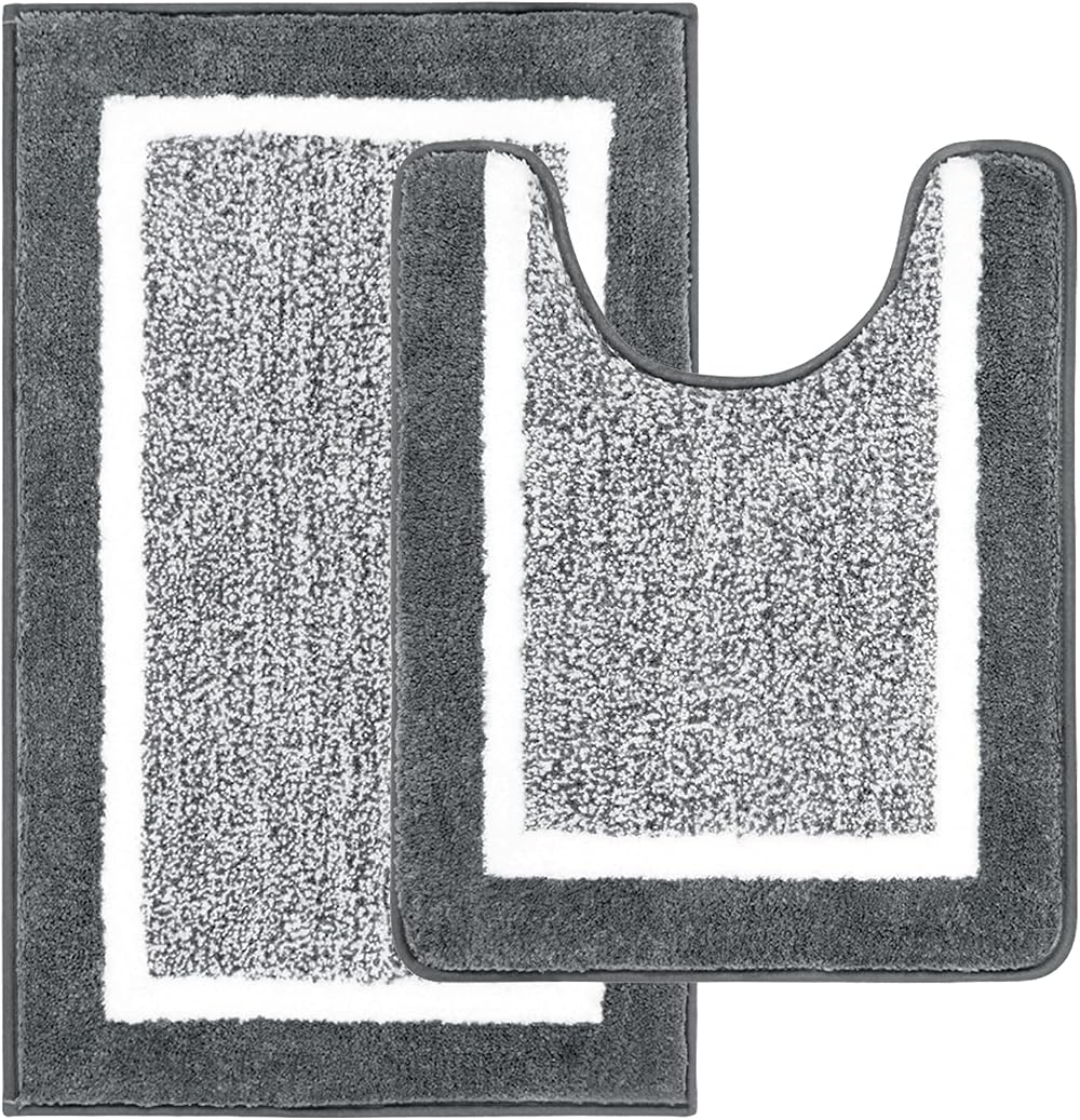 Pauwer 2-Piece Bath Rug Set Non-Slip Shaggy 50x80cm 50x60cm Dark Grey