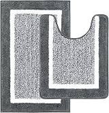 Pauwer 2-Piece Bath Rug Set Non-Slip Shaggy 50x80cm 50x60cm Dark Grey