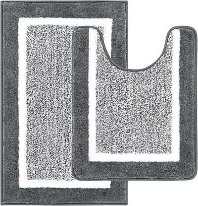 Pauwer 2-Piece Bath Rug Set Non-Slip Shaggy 50x80cm 50x60cm Dark Grey