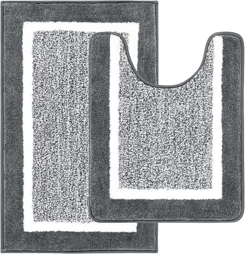 Pauwer 2-Piece Bath Rug Set Non-Slip Shaggy 50x80cm 50x60cm Dark Grey