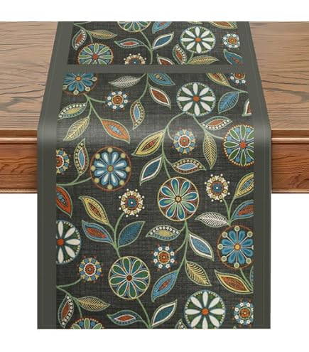 Gernaice 2PCS Boho Table Runner, Rustic Cotton Linen Farmhouse Table Runners For Dresser End Coffee Table Home Decor 24 L X 13 W Blue 2093709672 - View #6