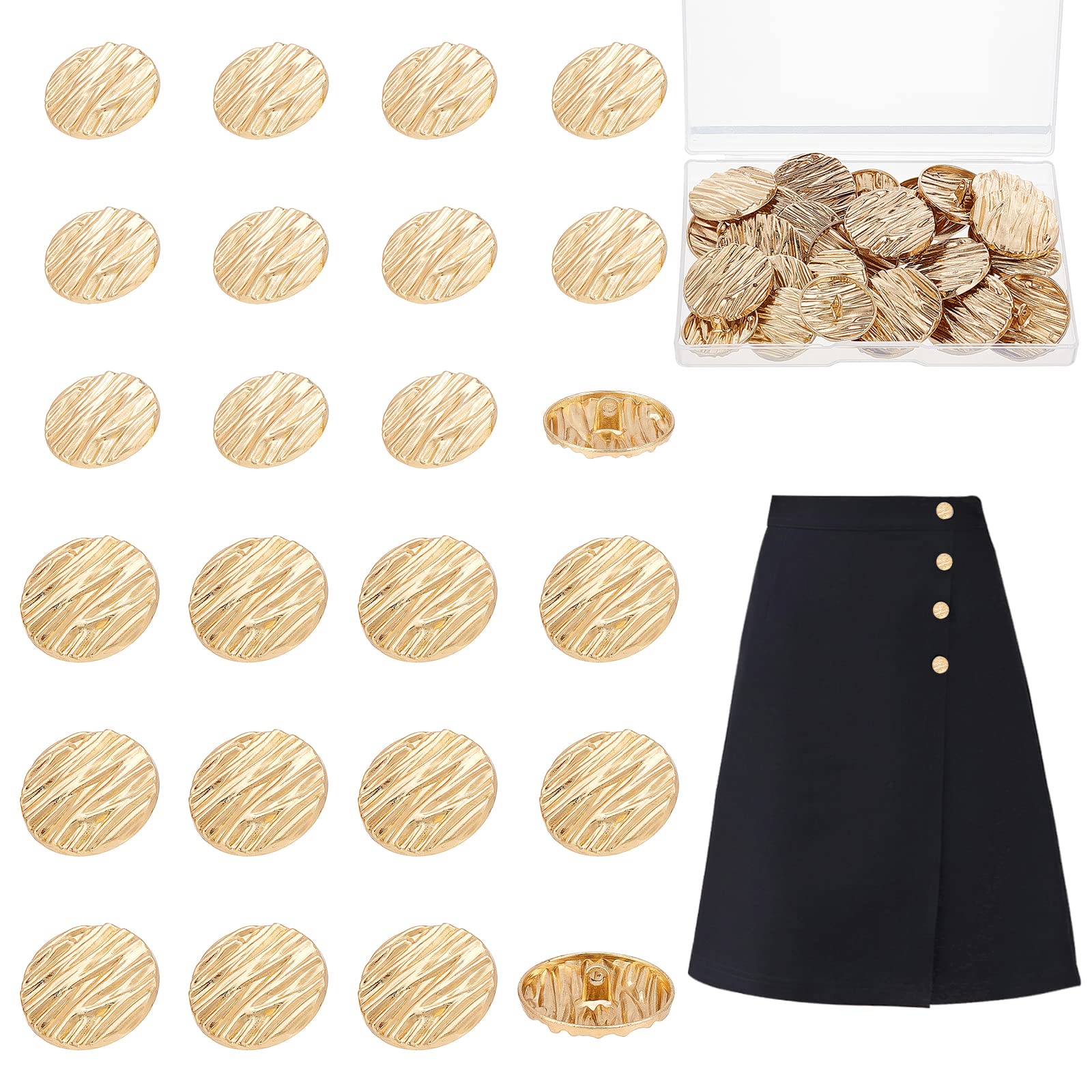 AHANDMAKER 32 Pcs Alloy Shank Button, Metal Flat Button, Gold Blazer Buttons, Sewing Button for Jacket Suit Woolen Coats Shirt Trousers Sewing DIY Crafts and Jewelry Making (25mm/30mm, Light Gold)