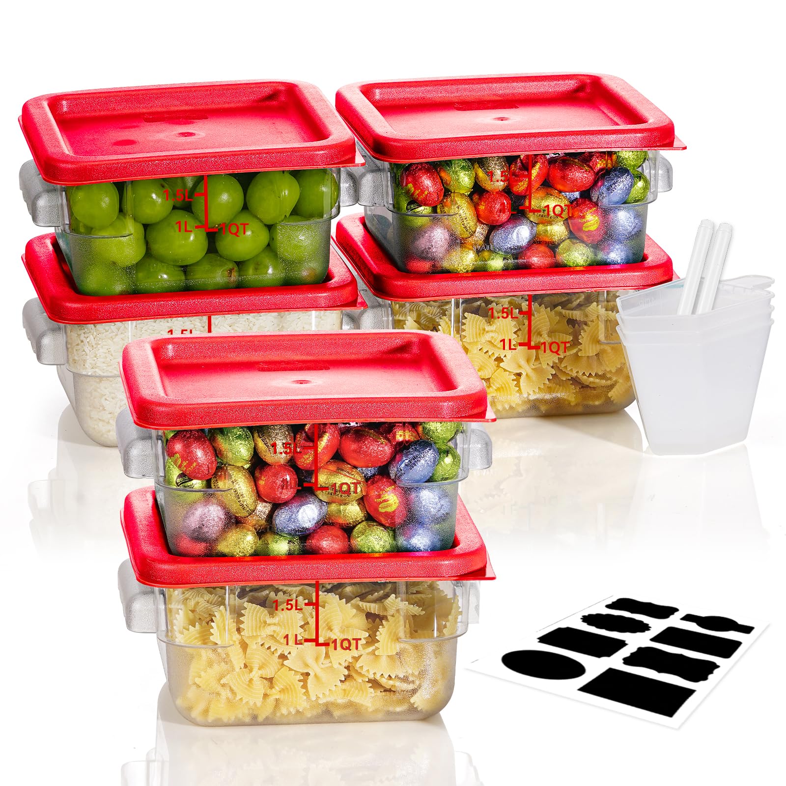 Photo 1 of 2QT NSF Food Storage Containers: 6 PCS [Food Grade][Hot&Cold Resistant] Commercial Clear Square Food Storage Containers with Scales Handles for Home Restaurant Kitchen Proof Dough(BPA FREE)