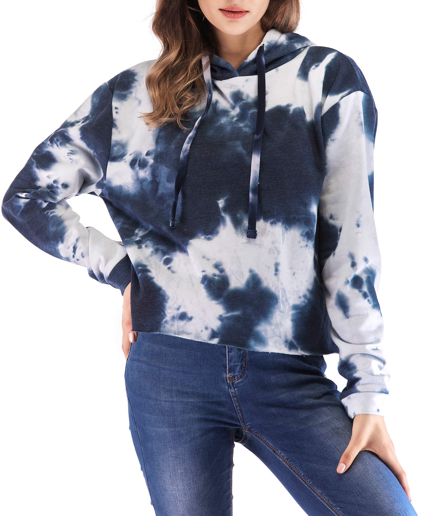 Eanklosco Womens Casual Long Sleeve Tie Dye Hoody (Navy Blue, M)