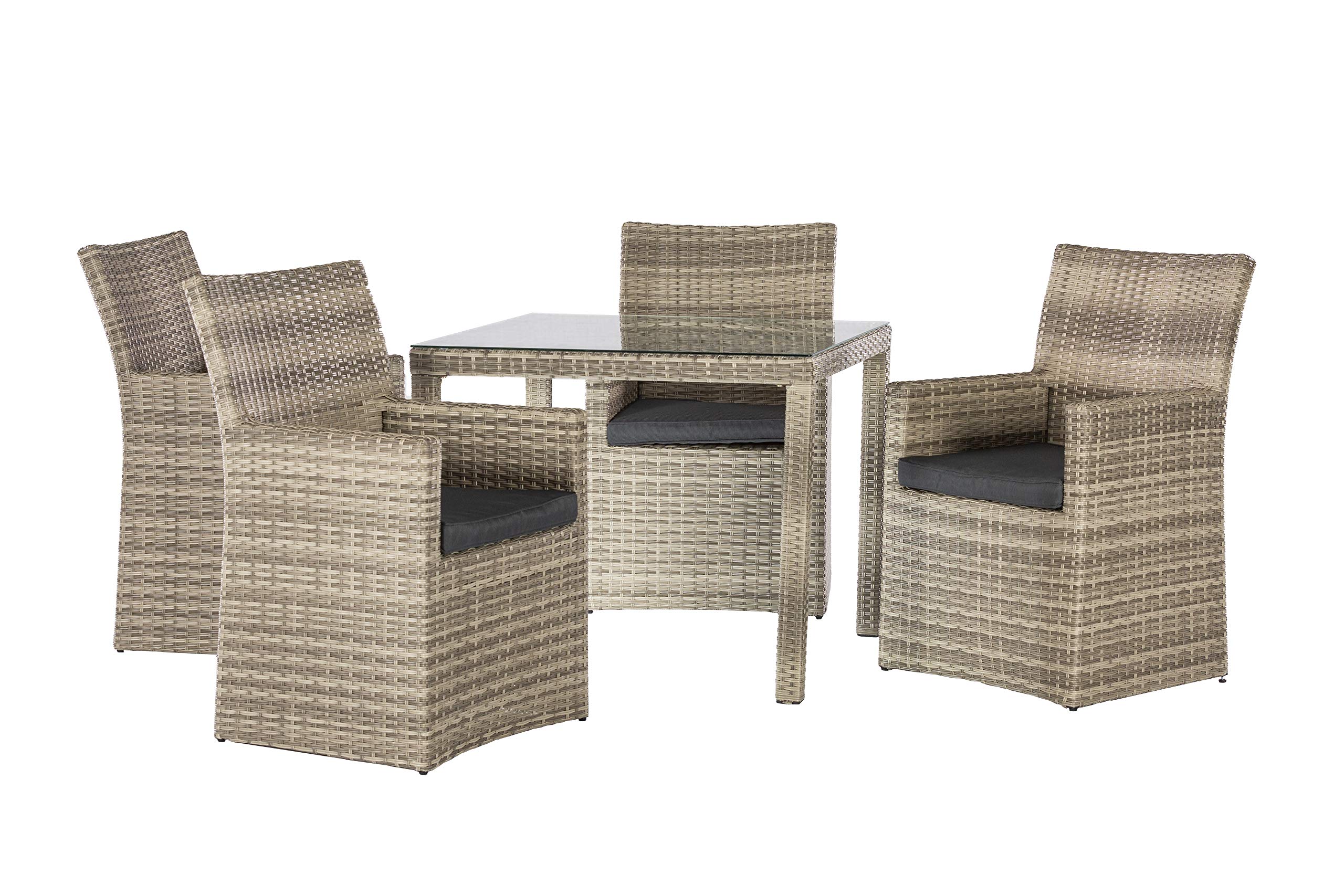 Backyard Furniture Palma Rattan Wicker 4 Seat Square Dining Set with Cushions and Weatherproof Furniture Cover