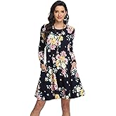 VintageClothing Women's Casual T Shirt Dresses Long Sleeve Loose Swing Dress with Pockets