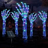Zhaoray Solar Halloween Decorations,5Pack Skeleton Hands Halloween Pathway Lights - Waterproof LED Stakes with 250 Purple &amp; Green Lights, 8 Modes - Scary Outdoor Yard Solar Powered Haunted Decorations