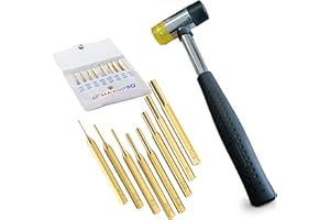 MAXOPRO Premium Brass Punch Set – 8 Pcs Professional Drive Pin Gunsmith Punch Set - Non-marring for Watch Repair Jewelry Gunsmithing and Craft (8pc Brass Pins + Hammer)