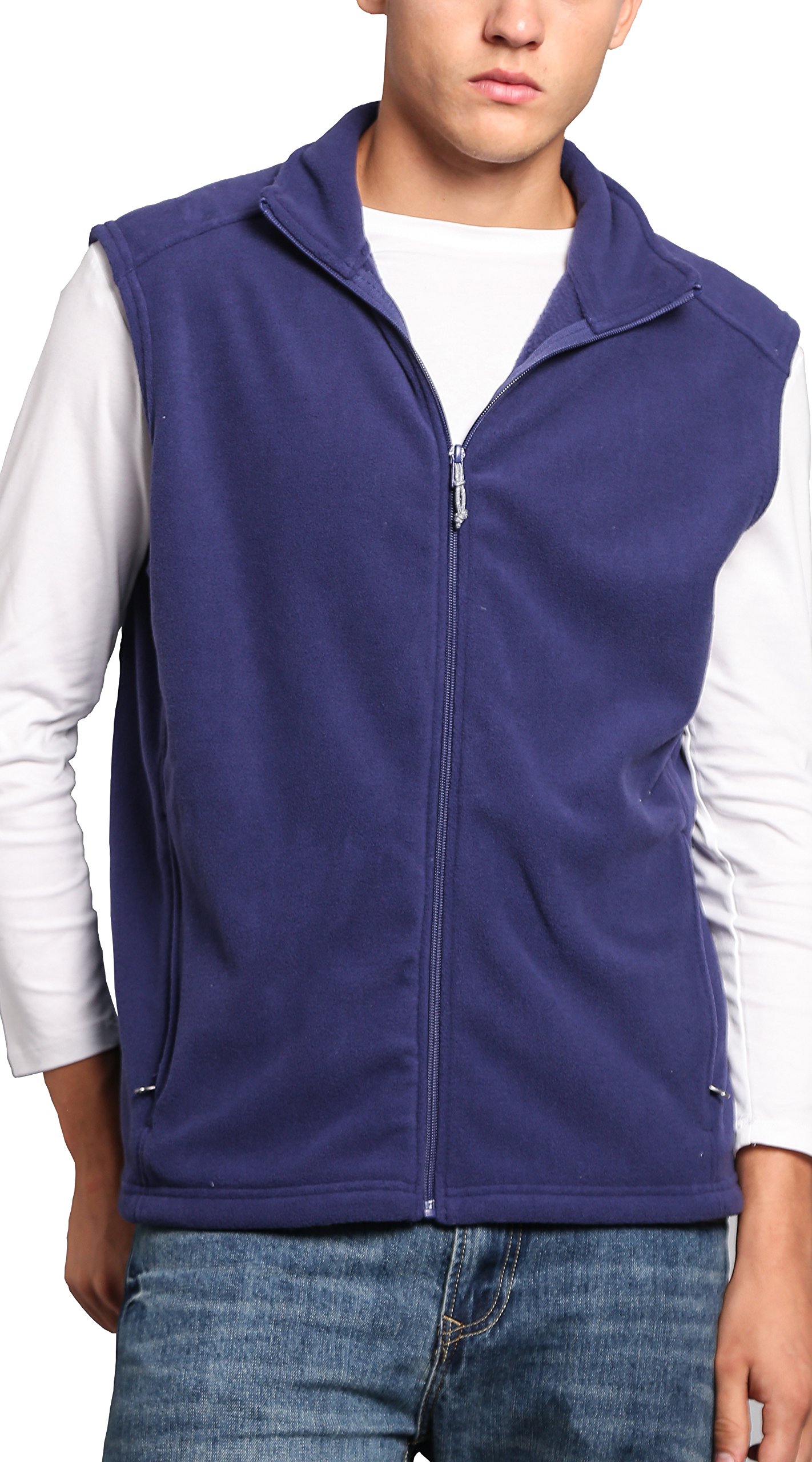 Oalka Men's Full Zip Soft Sport Fleece Vests Blue L Homer's Coat