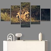 SIGNWIN 5 Panel Canvas Wall Art Modern Art Animals Dramatic Giraffe Lion Multicolor Photography Southwest for Home Decorations Ready to Hang - 60