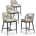 PURPLE LEAF Counter Height Bar Stools Set of 4 Rattan Wicker Outdoor Metal Boho Barstools with Back and Footrest Patio Garden Balcony Pool Bar Chairs