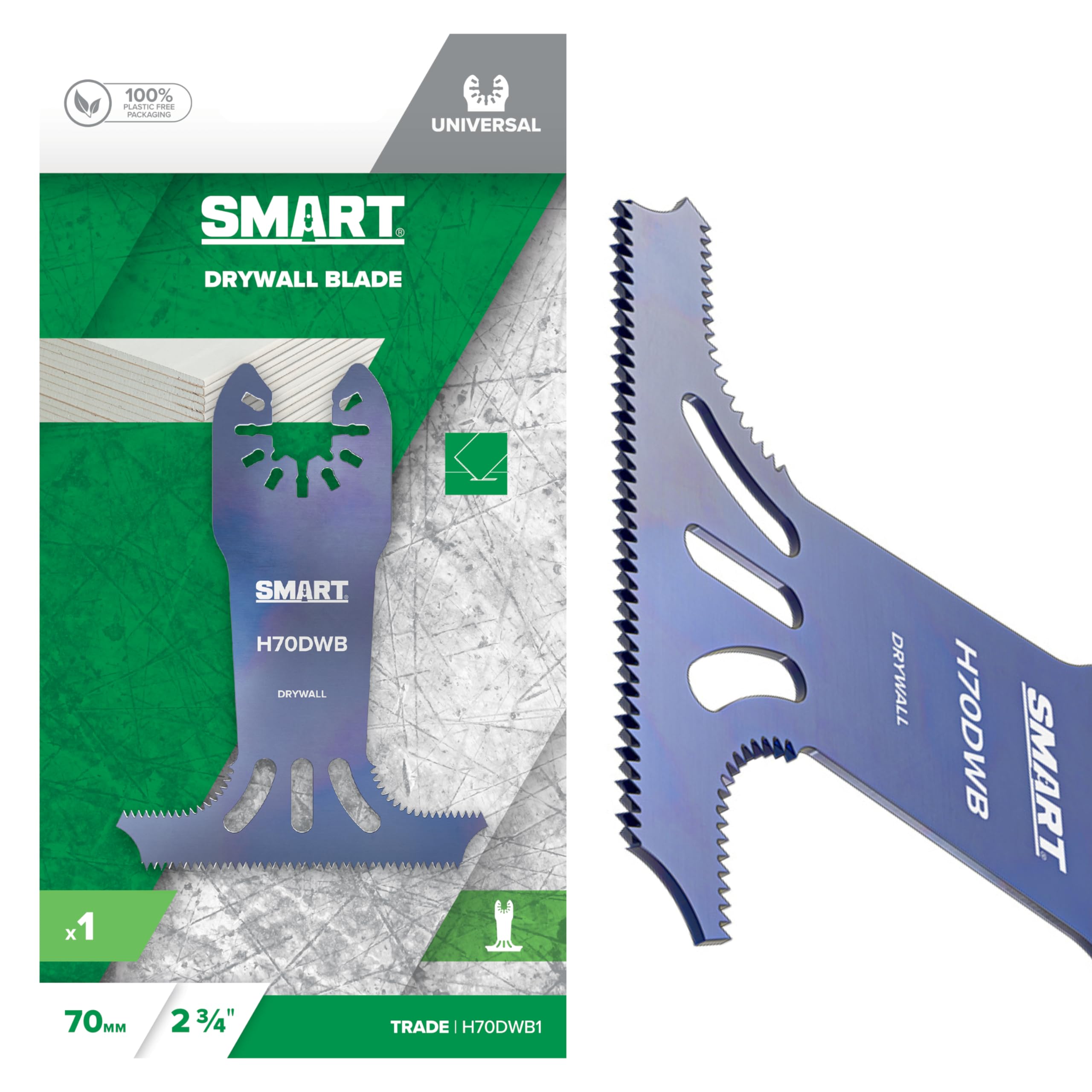 SMART Trade Series 70mm Drywall/Plasterboard Cutting Multi-tool Blade. Suitable for most Multi-tools, Universal Open-Back