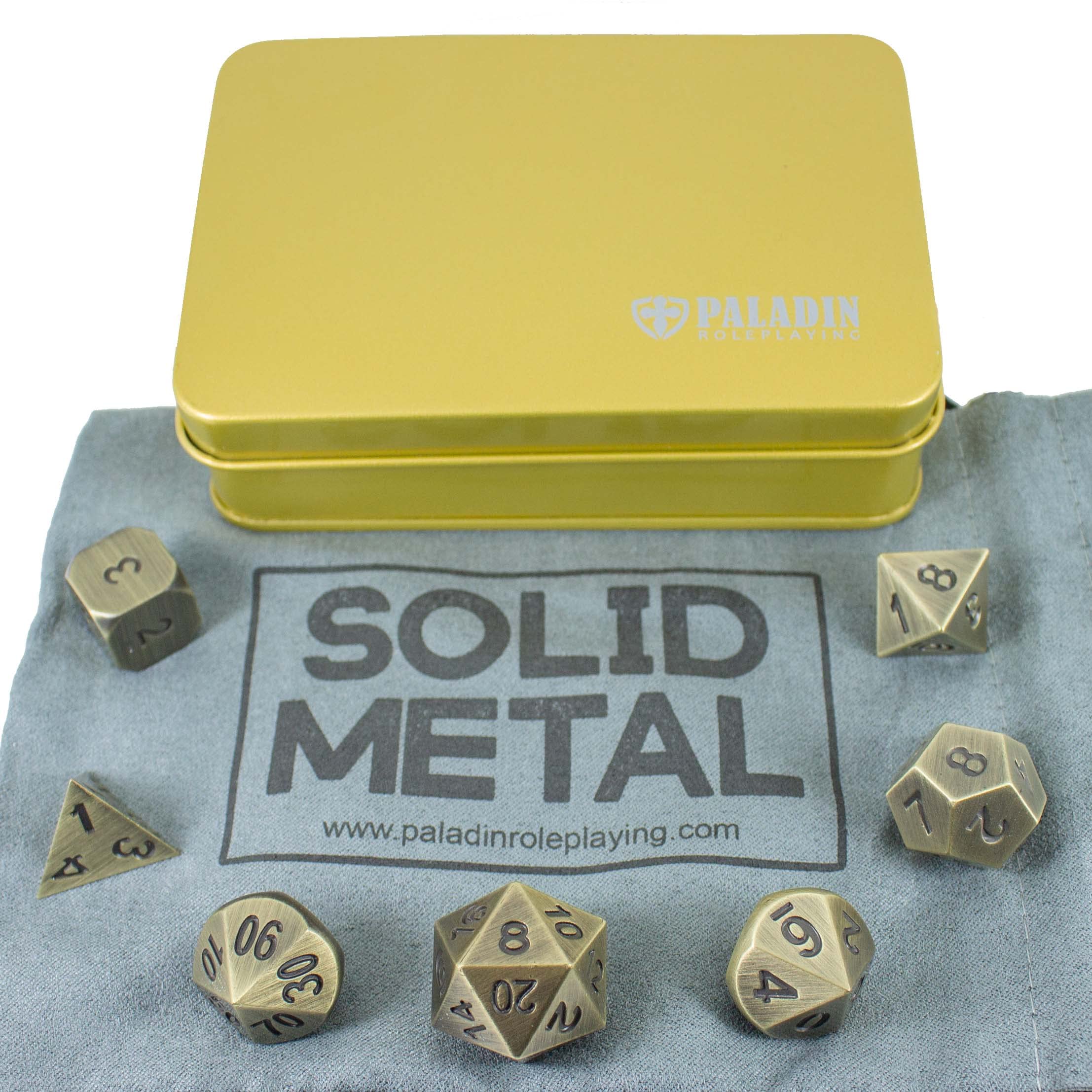 Paladin Roleplaying Gold Metal Dice - Full Polyhedral Set - in Presentation Case