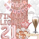21st Birthday Decorations for Girls Rose Gold Finally Legal 21 Birthday Decoration for Her Happy Birthday Banner Balloons Sash and Tiara Crown Fringe Foil Curtain for Women Happy 21st Birthday (Gold)