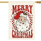 Merry Christmas House Flag Xmas Santa Claus Burlap 28 x 40 Inch Vertical Double Sided Winter Holiday Decorations Yard Outdoor Home Decor