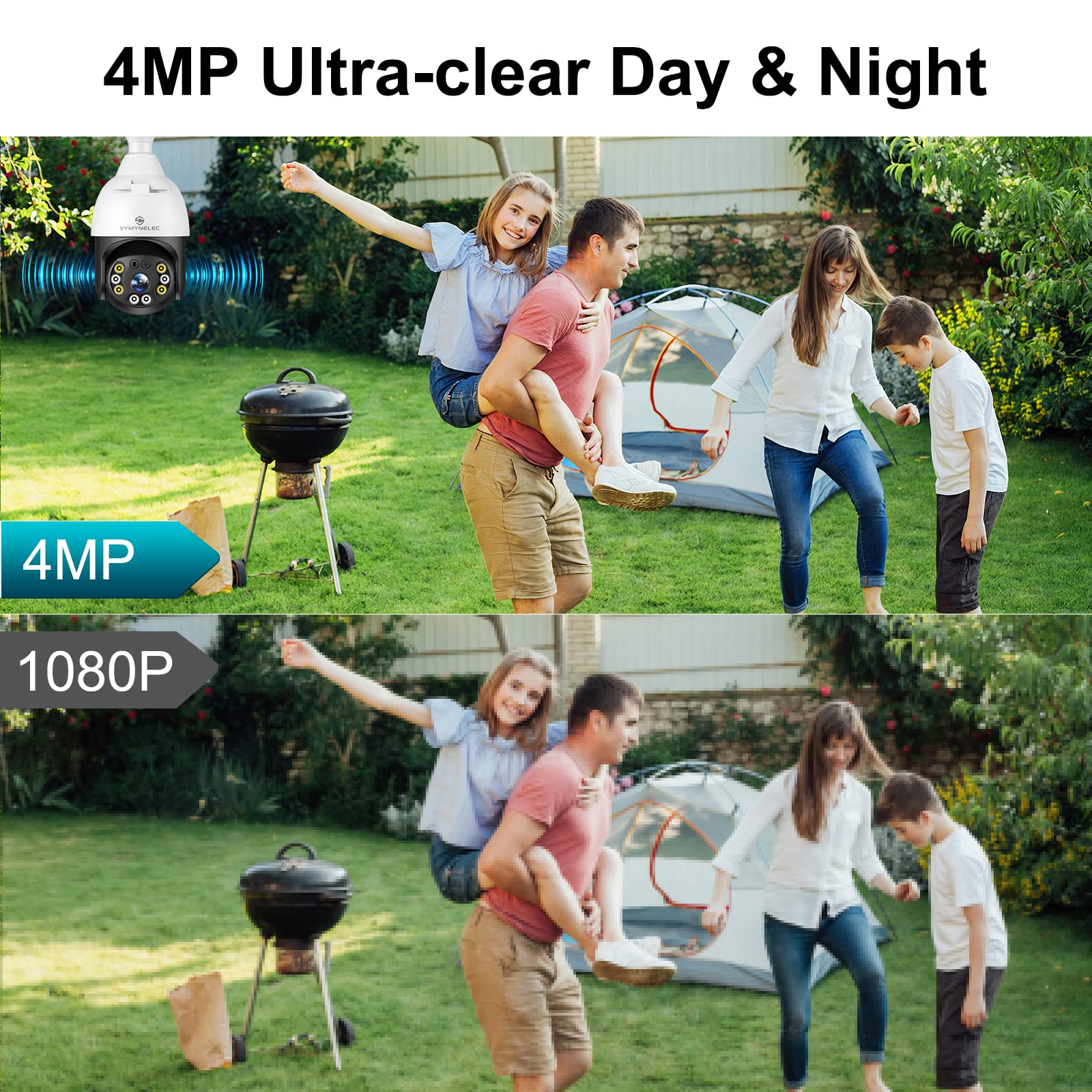 SYMYNELEC Light Bulb Security Camera Outdoor Waterproof 2.5K, 2.4GHz Wireless WiFi Light Socket Security Cam with AI Human Motion Detection Tracking Color Night Vision Works with Alexa Google (2 PCS)