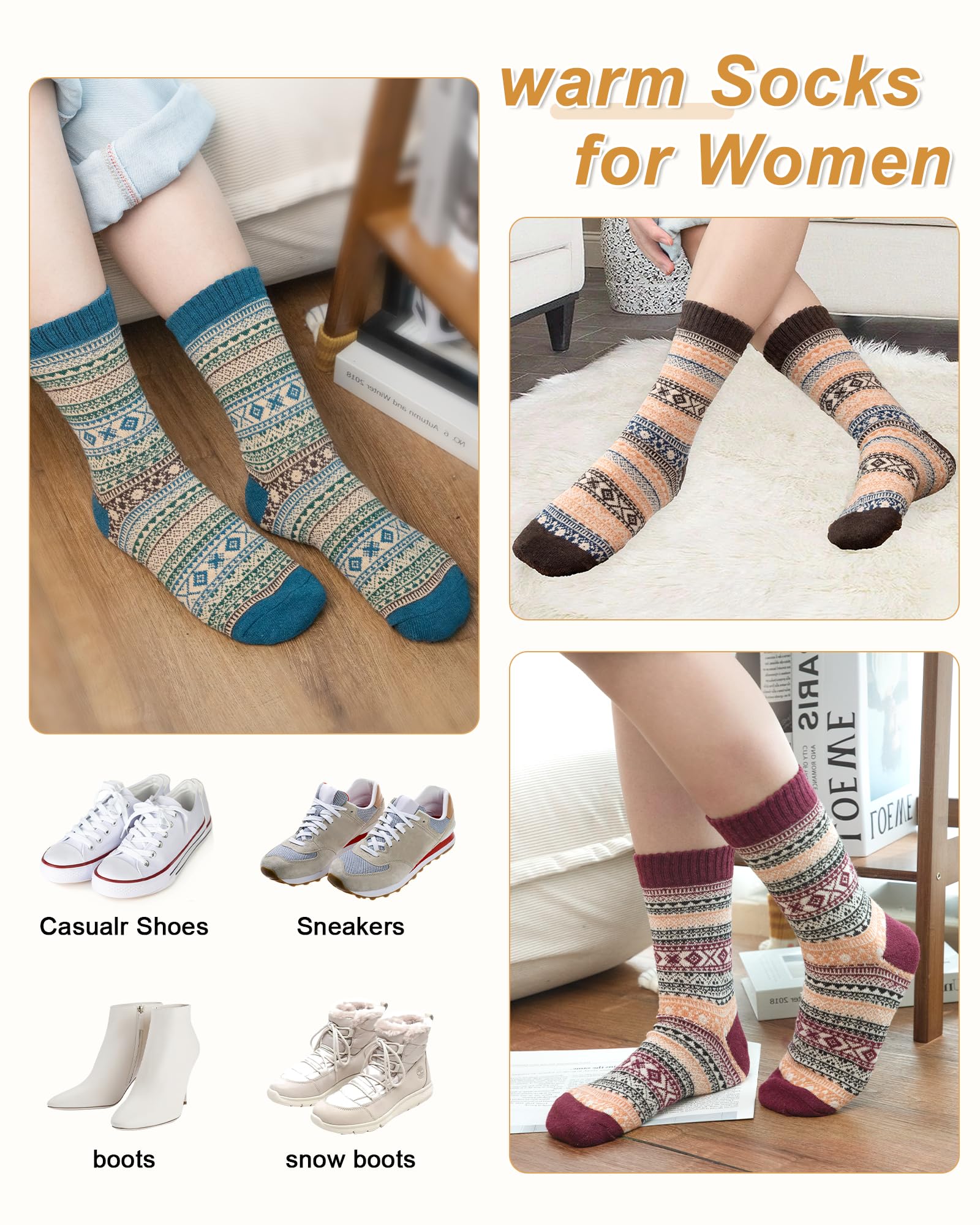 Senker Fashion Wool Socks for Women, Stocking Stuffers Gifts for Women Mom Her Boot Warm Soft Crew Sock for Winter Hiking