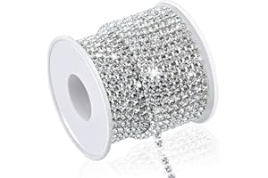 Dowarm 10 Yards 4MM Crystal Rhinestone Chain Trim for Sewing Crocs Shoes, SS16 Rhinestone Chain for Craft Cups Jewelry Wedding Bouquet DIY Decoration, Sewing Close Chain Trim, Silver