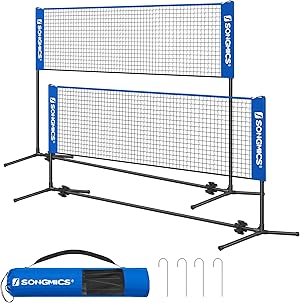 SONGMICS 300 cm/400 cm/500 cm Badmintonnetz, Volleyballnetz, höhenverstellbare Stangen, tragbares Set für Tennis, Beach-Volleyball, für Garten, Park, Outdoor