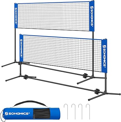 SONGMICS 300 cm/400 cm/500 cm Badmintonnetz, Volleyballnetz, höhenverstellbare Stangen, tragbares Set für Tennis, Beach-Volleyball, für Garten, Park, Outdoor