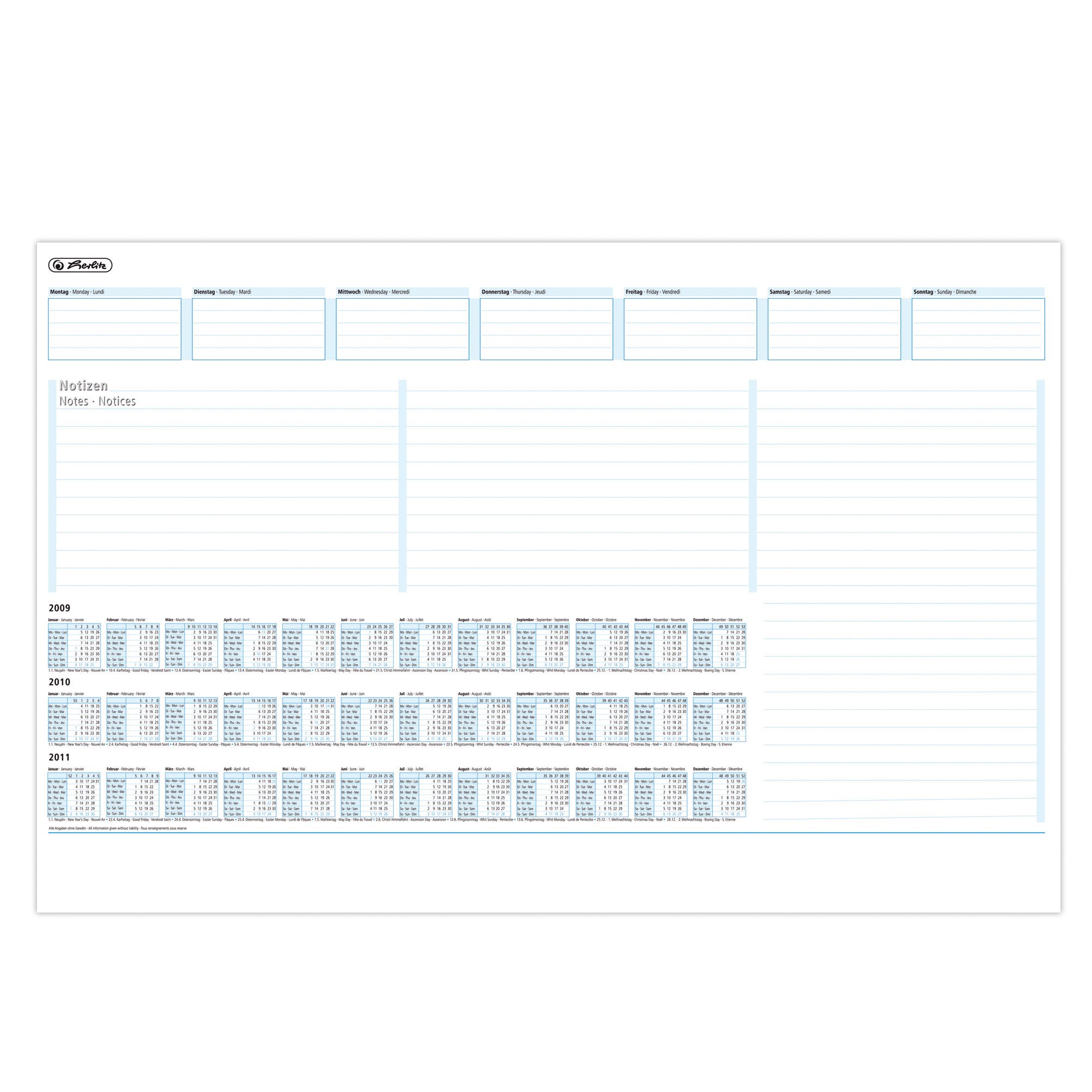 Herlitz 10621506 Desk Pad Paper 16/17/18 58x38 cm 50 Sheets Printed in Two Colours