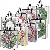 Wesnoy 8 Pcs Clear Wreath Storage Bags 26 Inch St. Patrick's Garland Container Door Garland Holiday Wreath Storage Holder with Handle and Zipper Heavy Duty Plastic Packing Totes(Black)