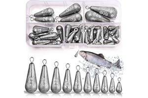 Realure 40 Pcs/10 Sizes Small Fishing Weights 3.5g 5g 7g 10g 15g 20g 25g 30g 40g 50g Deep Sea Fishing Weights Iron Fishing Si