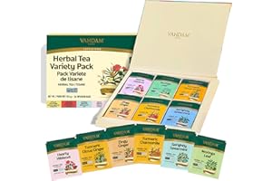 VAHDAM, Herbal Tea Sampler (36 Tea Bags, 6 Flavors) | Caffeine-Free, Non-GMO | Turmeric Citrus Ginger, Turmeric Chamomile, Hi