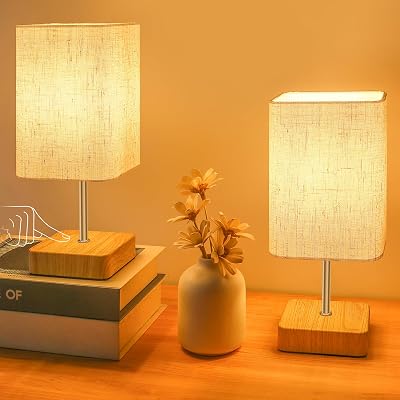 Jayencer Touch Control Table Lamp 2 Pack Dimmable Bedside Lamp Beige Shade