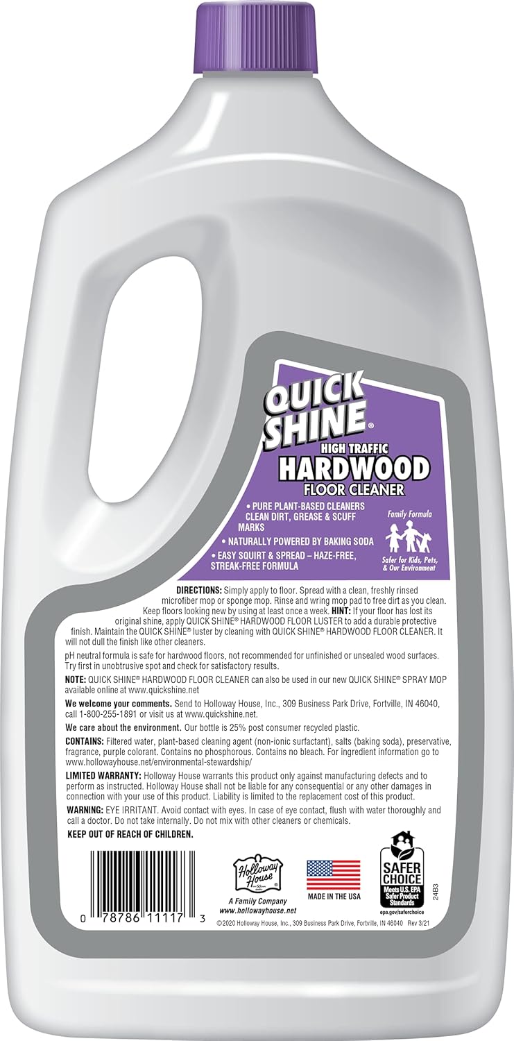 Quick Shine High Traffic Hardwood Floor Cleaner, 64 Fl. Oz, White: Home & Kitchen