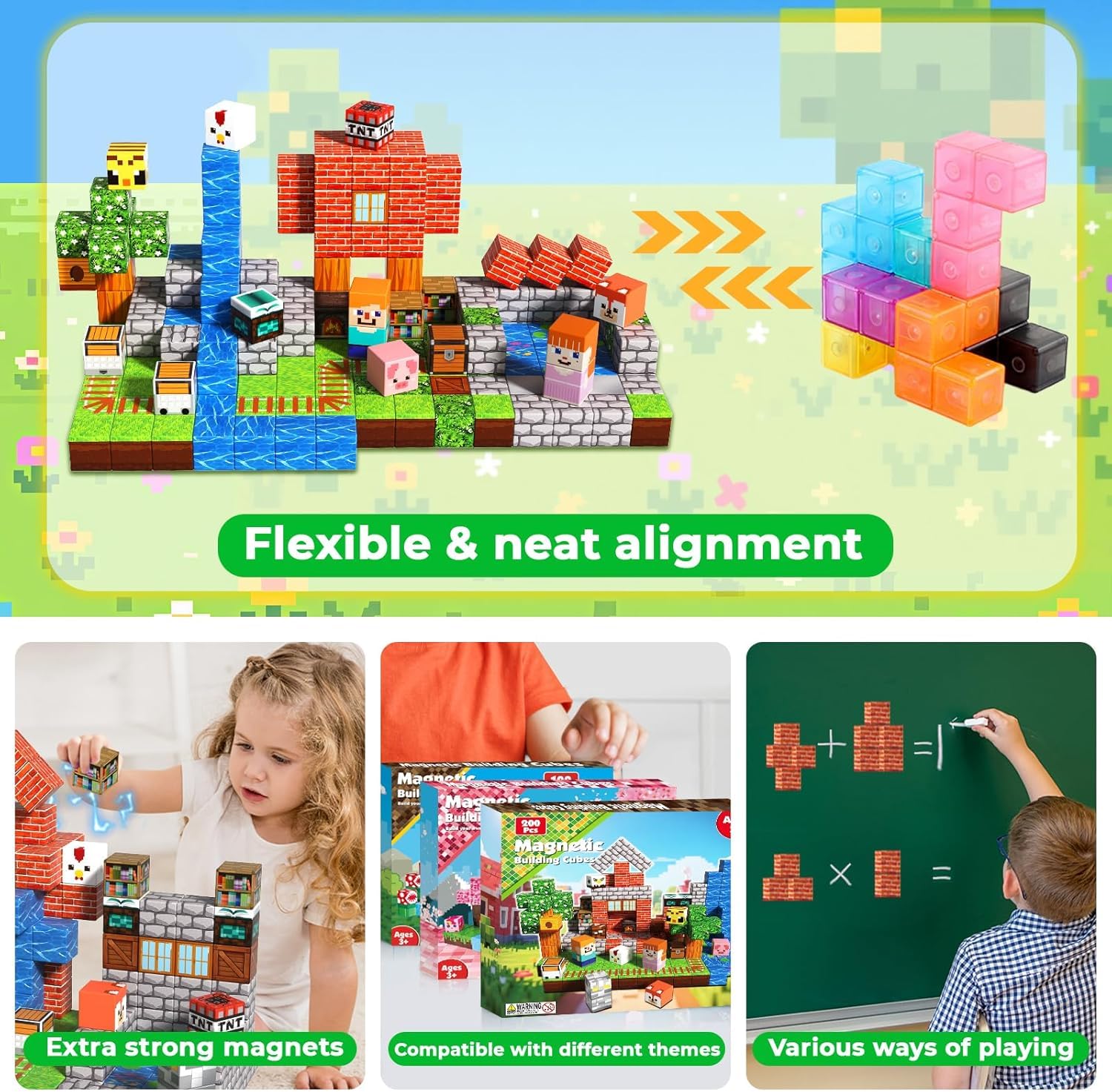 Goody King Magnetische Bausteine 200 Teile Set - Magnetbausteine mit Wald-Wiesen-Thema - Tiere & Flüsse - Magnetblöcke Montessori Spielzeug ab 3-9 Jahren - Magnetic Blocks STEM Geschenke für Kinder 5