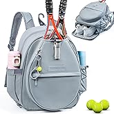 SPORJET Tennis Backpack with 2 Rackets Holder, Water-Resistant PU Leather Tennis Racket Bag for Women & Men, Sling Crossbody Sports Backpack for Tennis, Pickleball & Badminton, Tennis Gifts