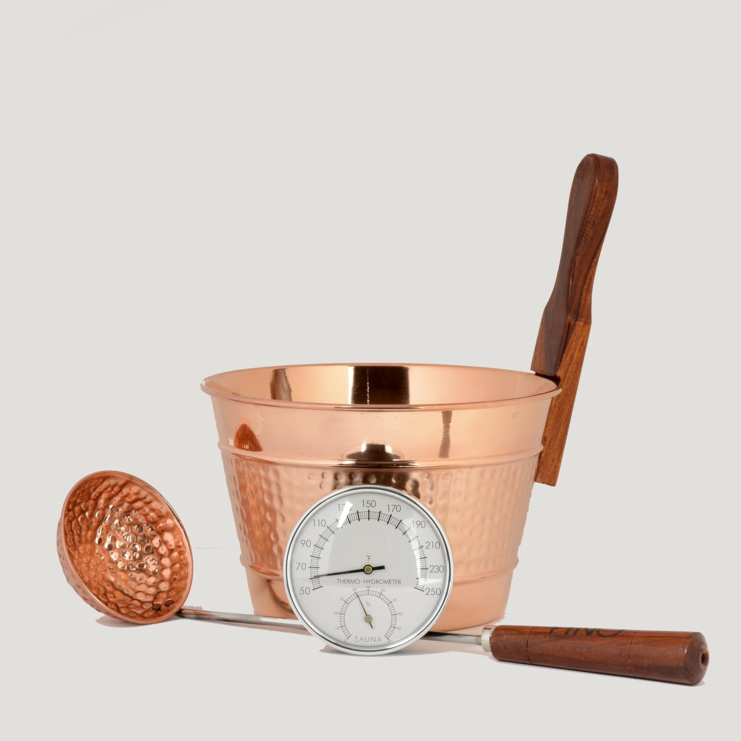 Luxury Finnish Sauna Bucket in Copper, Matching Ladle and