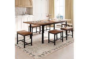 Feonase 7-Piece Dining Table Set for 4-8, 63" Large Extendable Kitchen Table Set with 6 Chairs, Modern Dining Room Table with Heavy-Duty Frame, Easy Assembly, Walnut