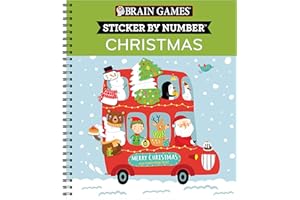 Brain Games - Sticker by Number: Christmas (Bus Cover): Fun Holiday Activity Book for Kids and Adults | Spiral Bound with Perforated Pages | 10 Festive Sticker Designs | Great Christmas Gift
