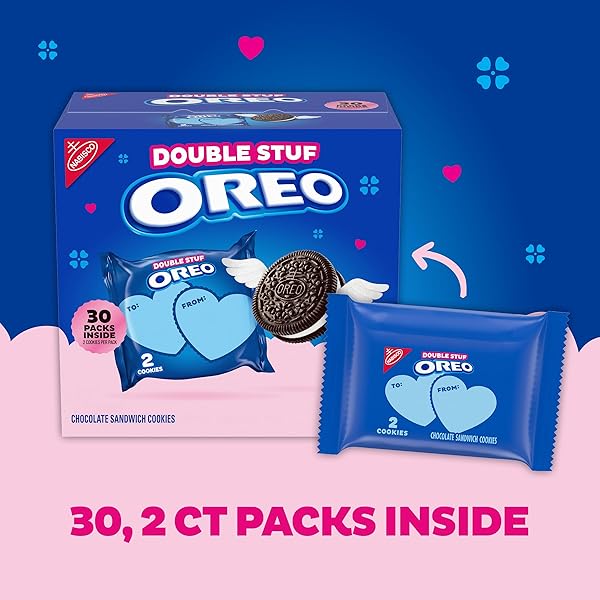 OREO DOUBLE STUF VALENTINE’S DAY CHOCOLATE SANDWICH COOKIES, VALENTINE EXCHANGE COOKIES, 30 2-COUNT SNACK PACKS