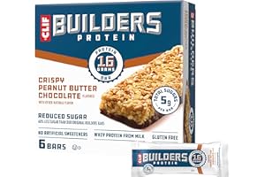 CLIF BUILDER'S CLIF BUILDERS Protein Bars - Crispy Peanut Butter Chocolate Flavored - Reduced Sugar - Gluten Free - 16g Protein - No Artificial Sweeteners - 1.97 oz. (6 Pack)